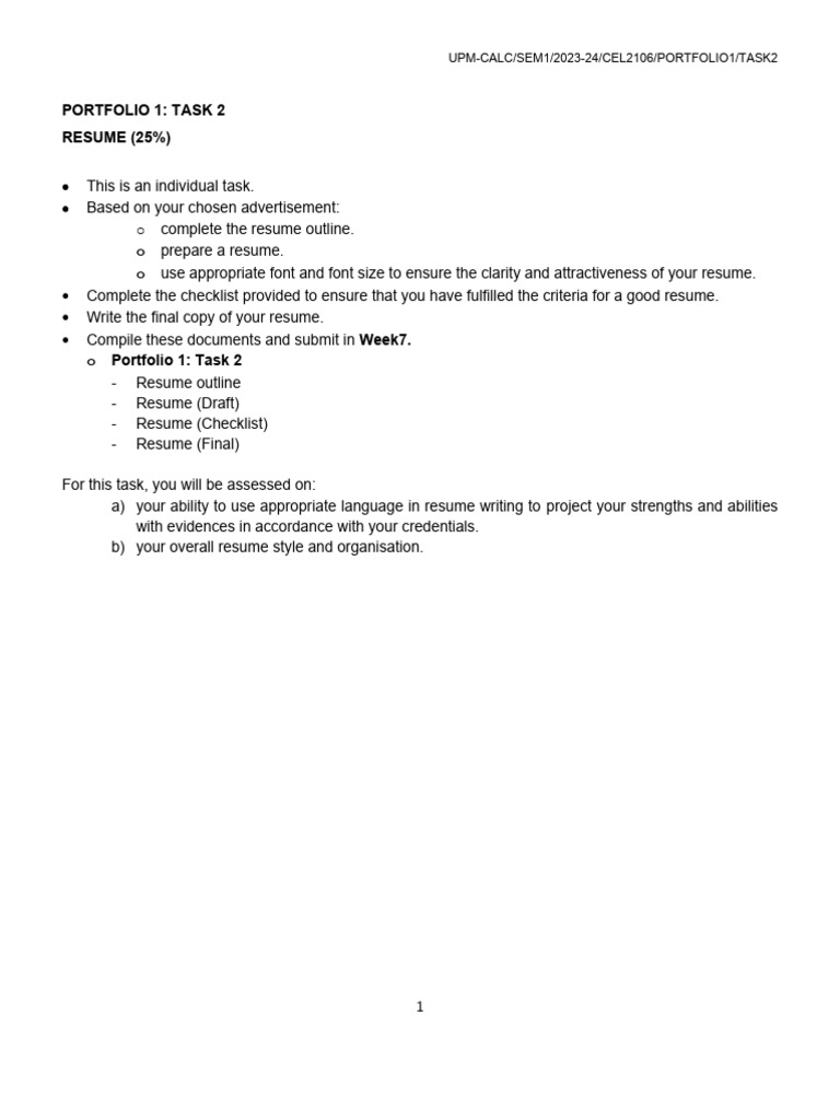 Resume Writing Portfolio Task Guide | PDF | Résumé | Human Communication