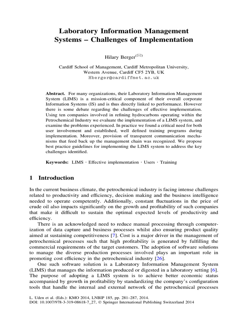 Laboratory Information Management Systems - Challenges of ...