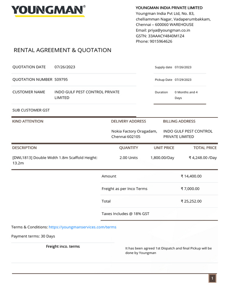 Young Man Scaffolding Chennai | PDF | Invoice | Renting