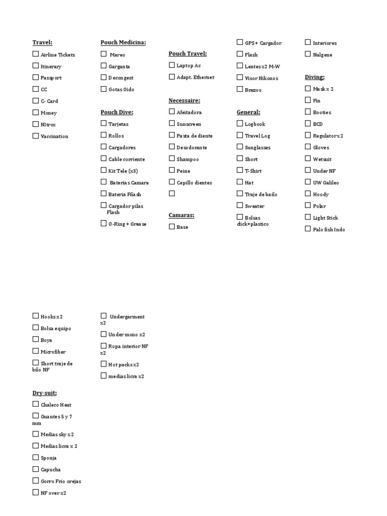 Diving Checklist PDF