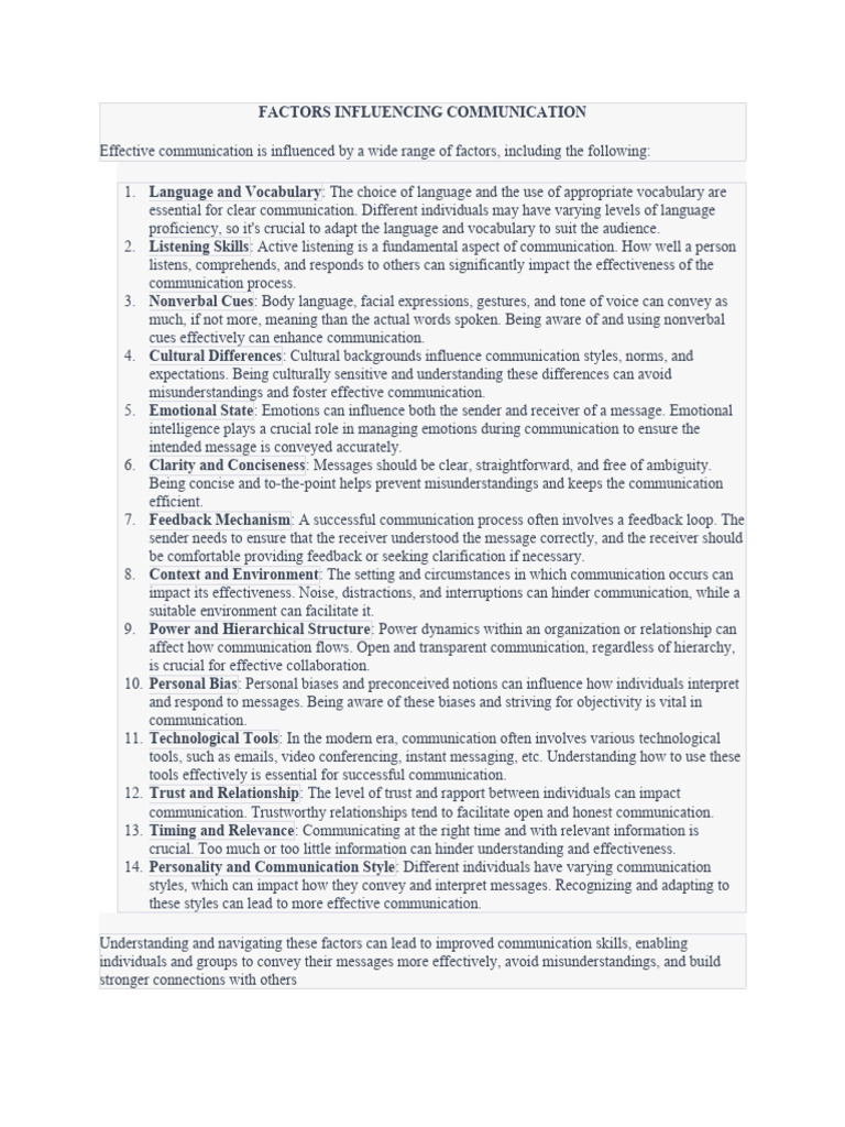 Key Factors Affecting Communication Skills | PDF | Communication ...