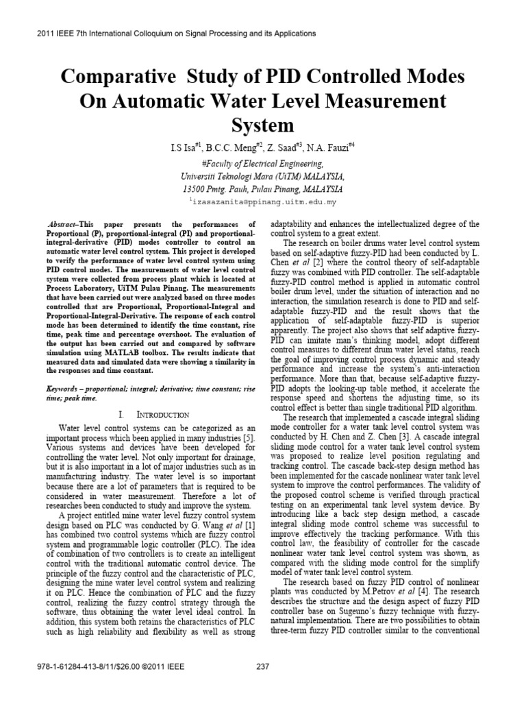 [Ok] Comparative Study of PID Controlled Modes on Automatic Water Level