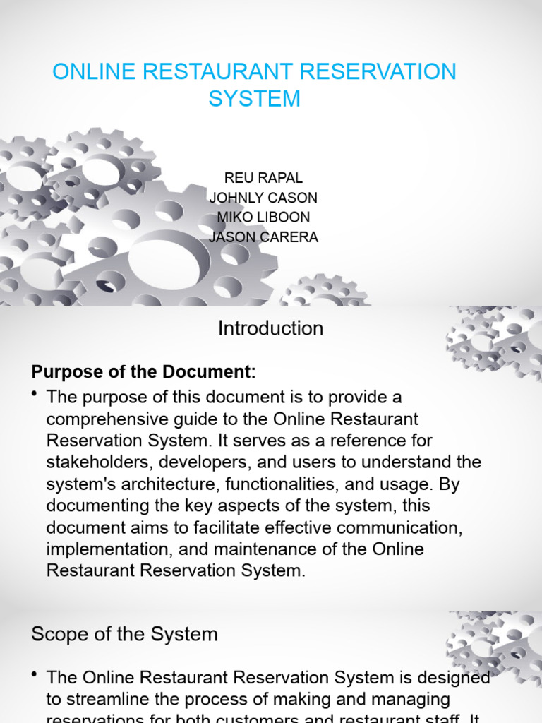 Online Restaurant Reservation System Presentation | PDF | Databases ...