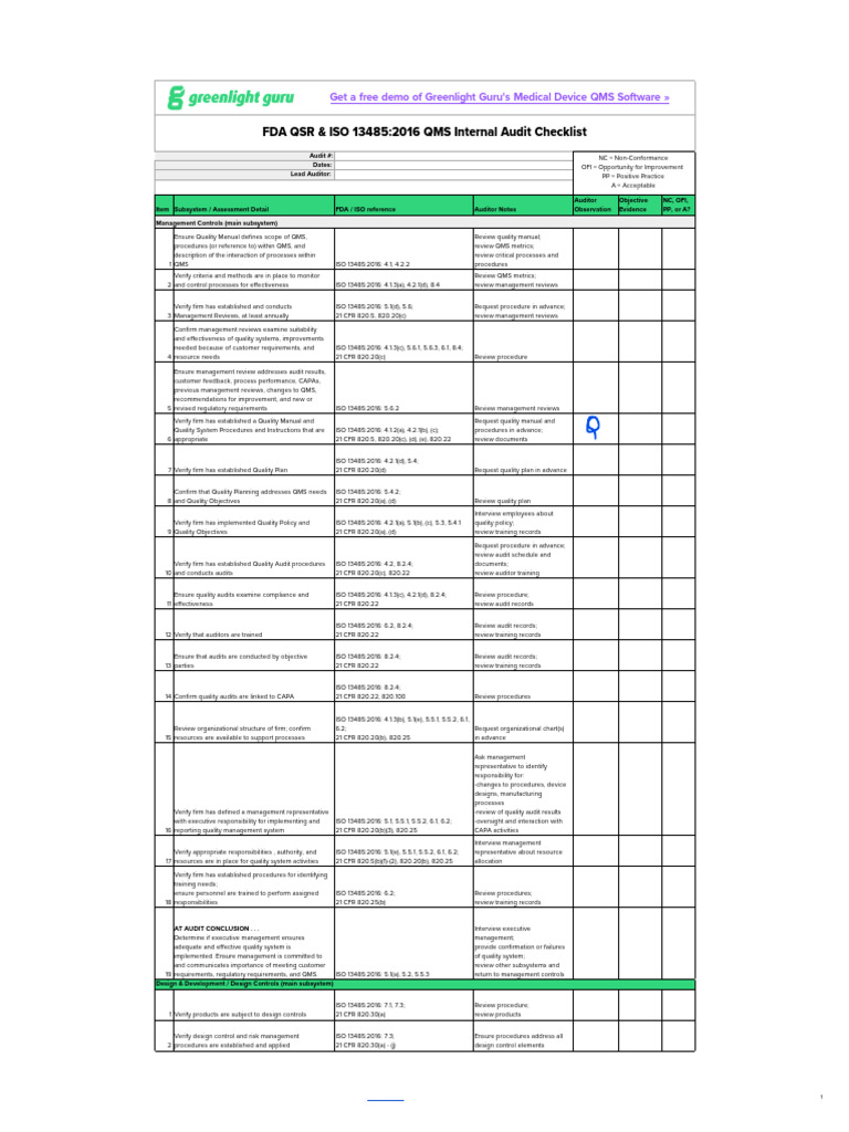 QSR Internal Audit Checklist Overview | PDF | Quality Management System ...