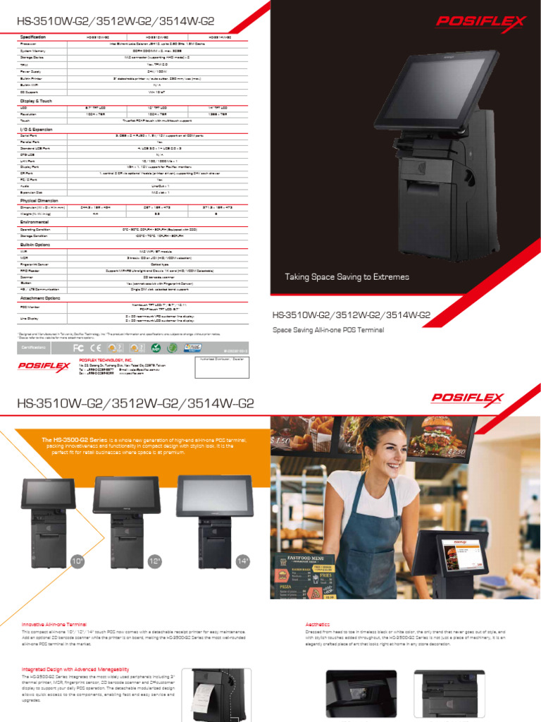 All-in-One POS Terminal Specs | PDF | Usb | Point Of Sale