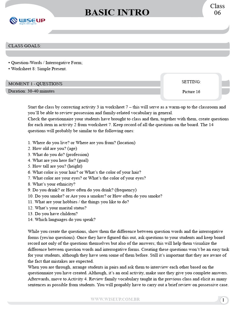 Basic Intro to Question Words & Simple Present | PDF | Question | Human ...