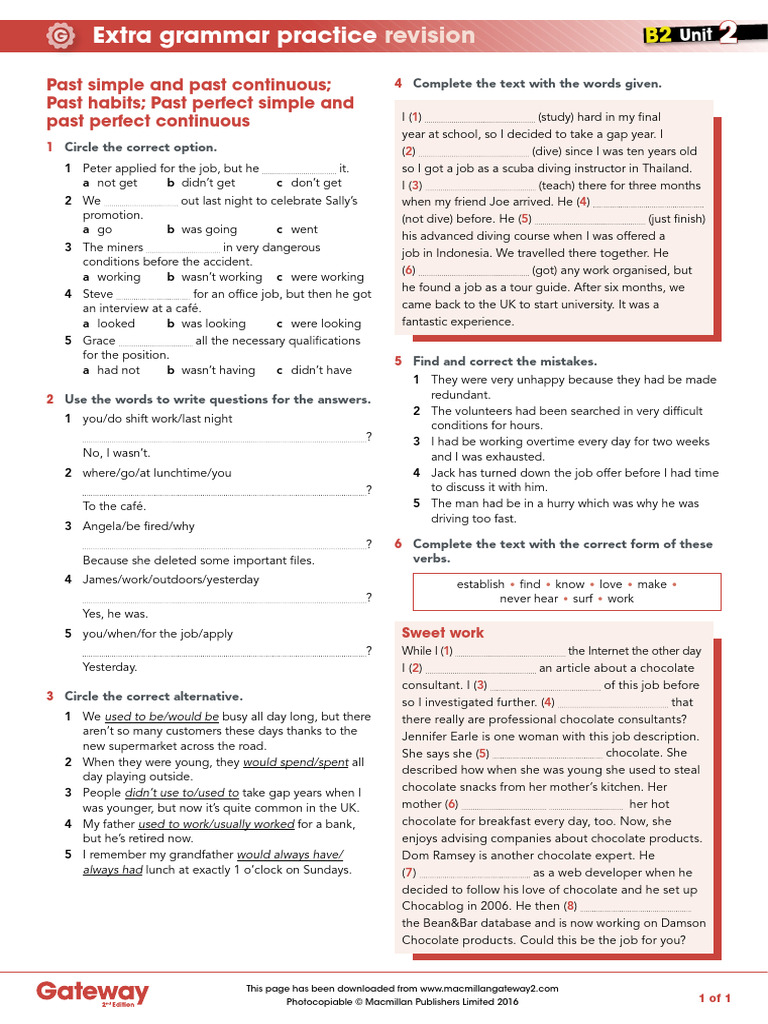 B2 Grammar Practice: Past Tenses | PDF | Scuba Diving
