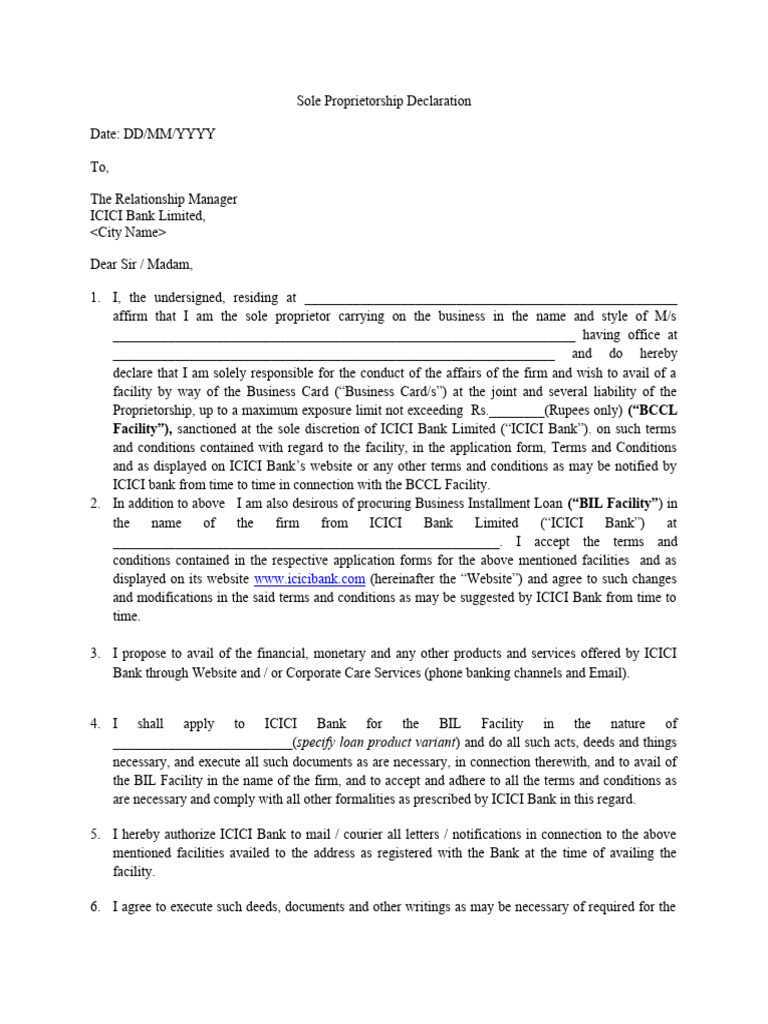 Bundled BIL BCC Sole Proprietorship Letter | PDF | Sole Proprietorship ...