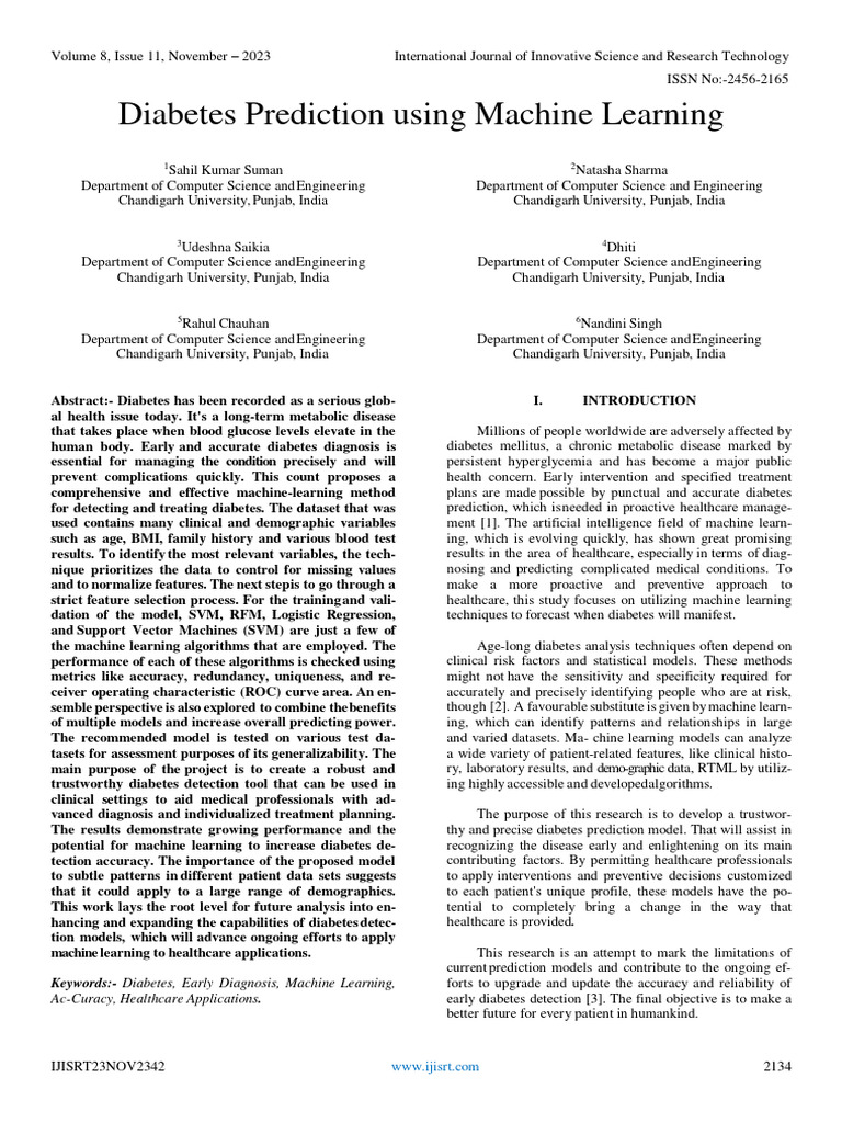 Diabetes Prediction using Machine Learning | PDF | Machine Learning ...