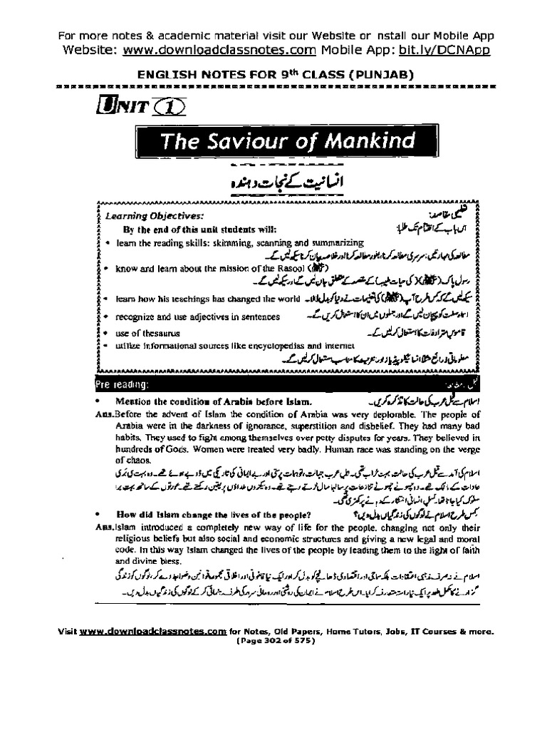 9th Class English Complete Notes Compiled by Urdu Books | PDF