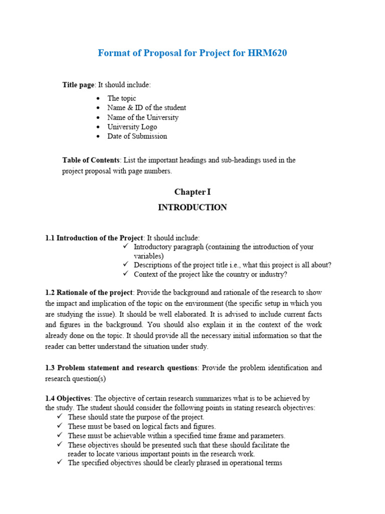 HRM620 Project Proposal Format Guide | PDF | Sampling (Statistics ...