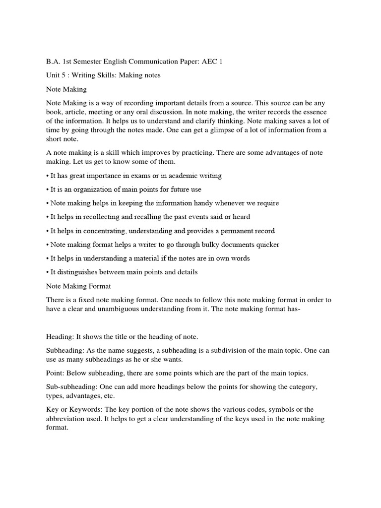 Note Making Skills for Students | PDF