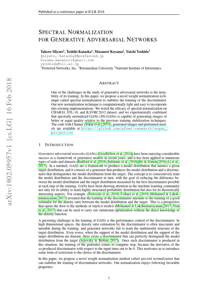 Spectral Normalization For GANs | PDF | Matrix (Mathematics) | Applied ...