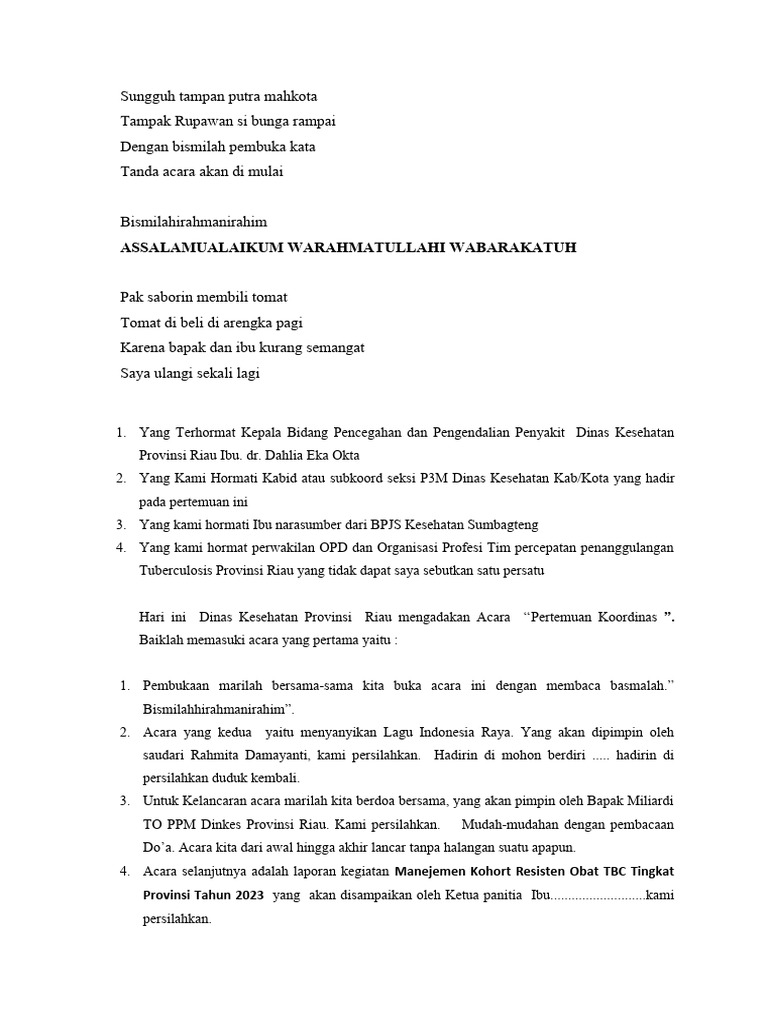 Teks MC Pertemuan Koordinasi | PDF