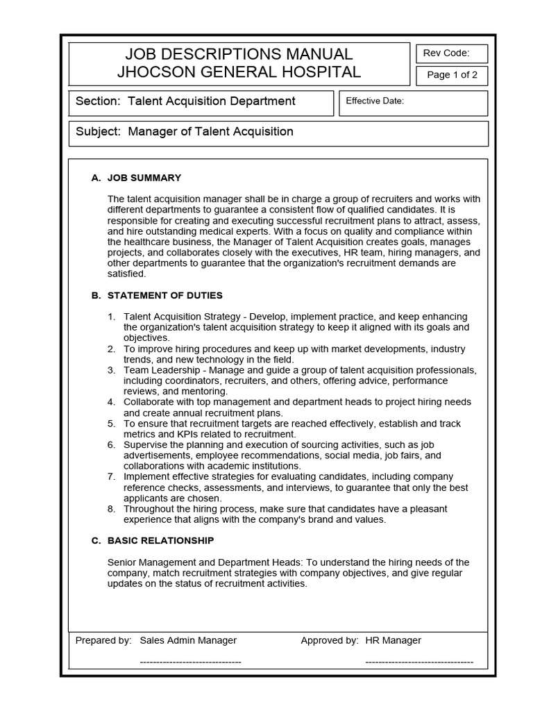 Talent Acquisition Manager Overview | PDF | Recruitment | Business