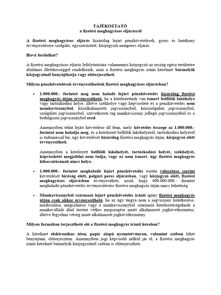 Fizetesi Meghagyas | PDF