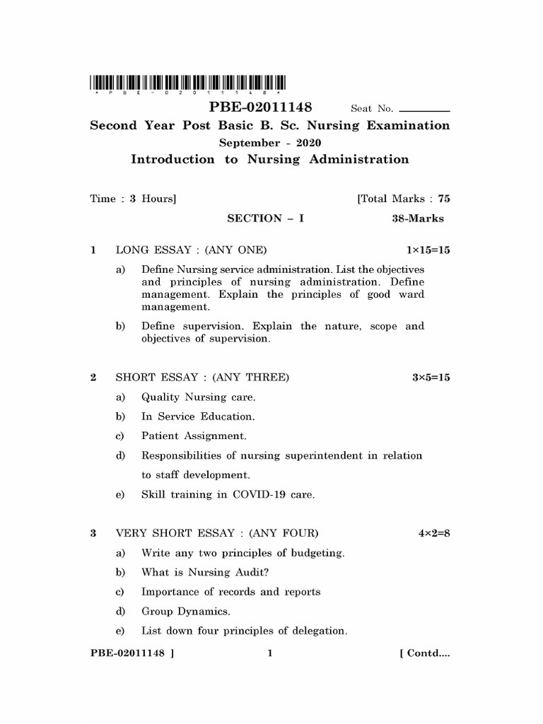 Second year post basic b sc nursing examination september 2020