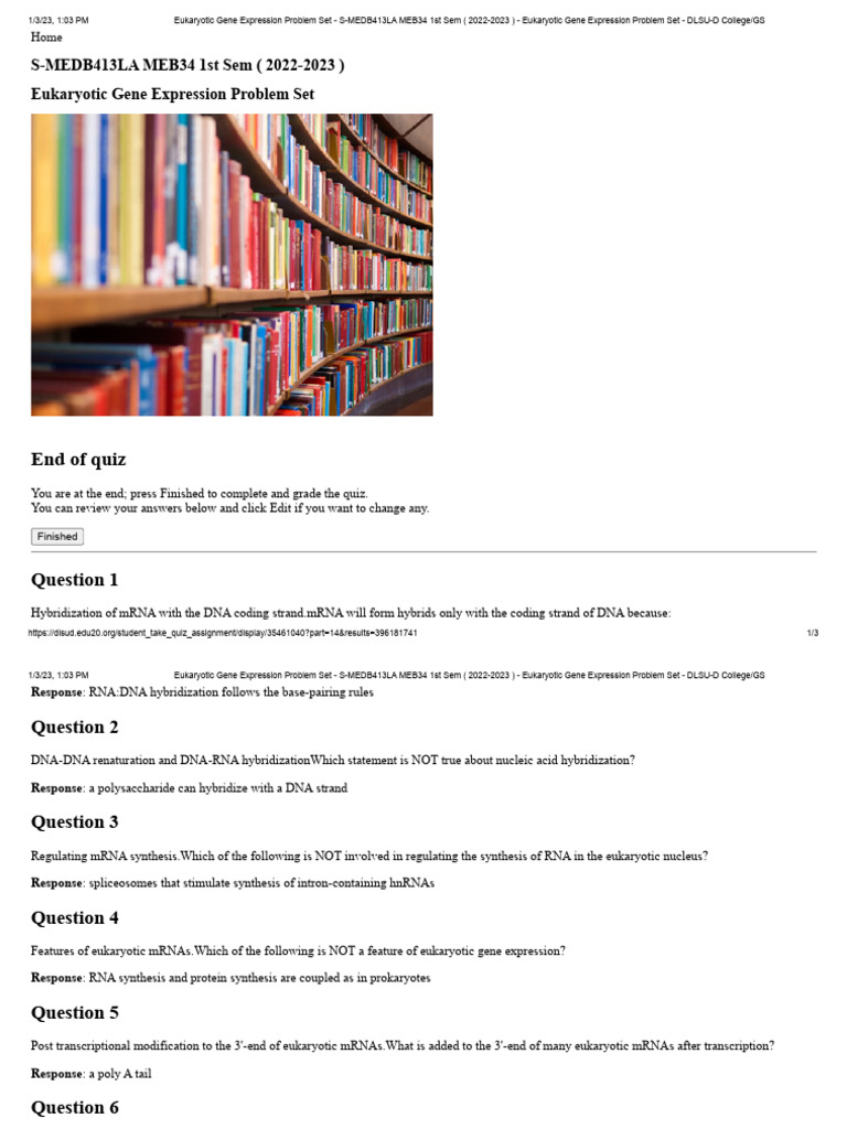 Quiz Eukaryotes Gene Regulation 2ND Att PDF