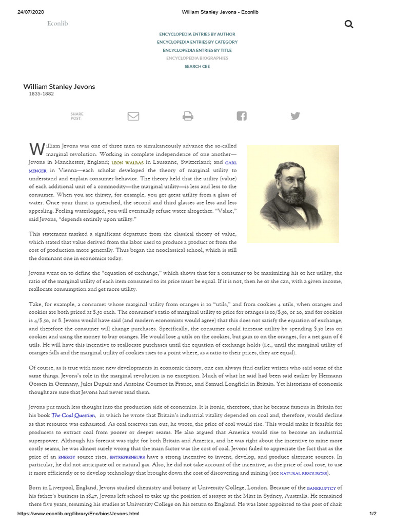 William Stanley Jevons - Econlib | PDF