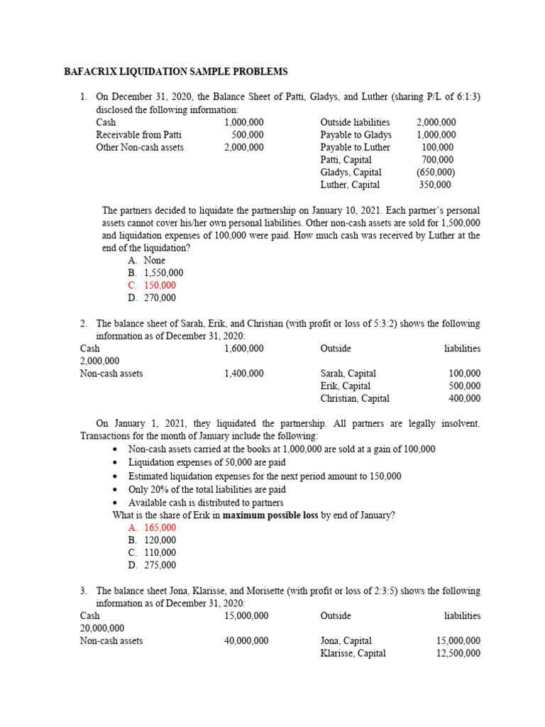 Liquidation Sample Problems | PDF