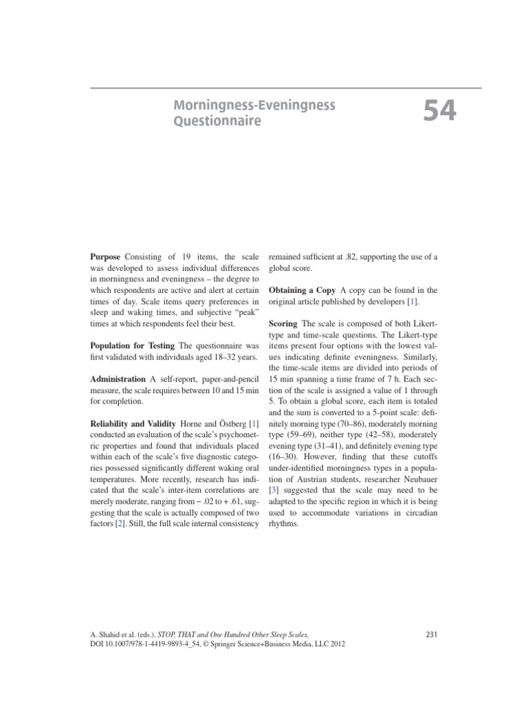 Morningness Eveningness Questionnaire Download Free PDF Likert 