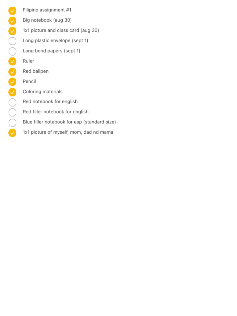 Filipino Assignment Supplies List | PDF