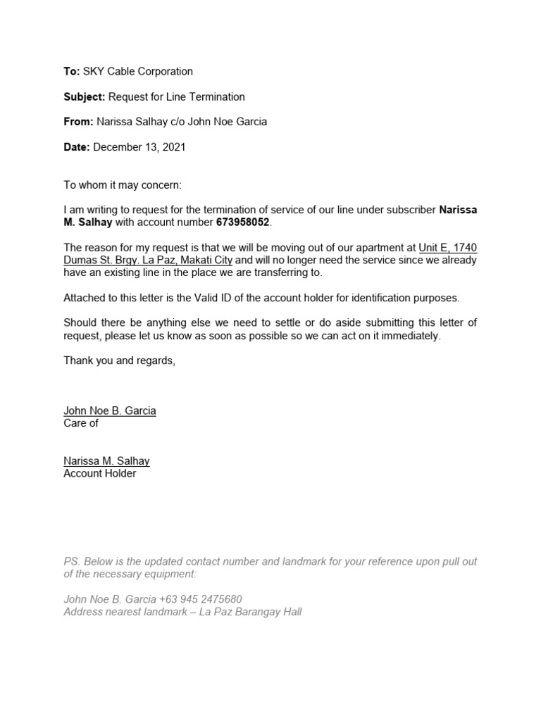Sky Cable Service Termination Request | PDF | Career & Growth | Finance ...