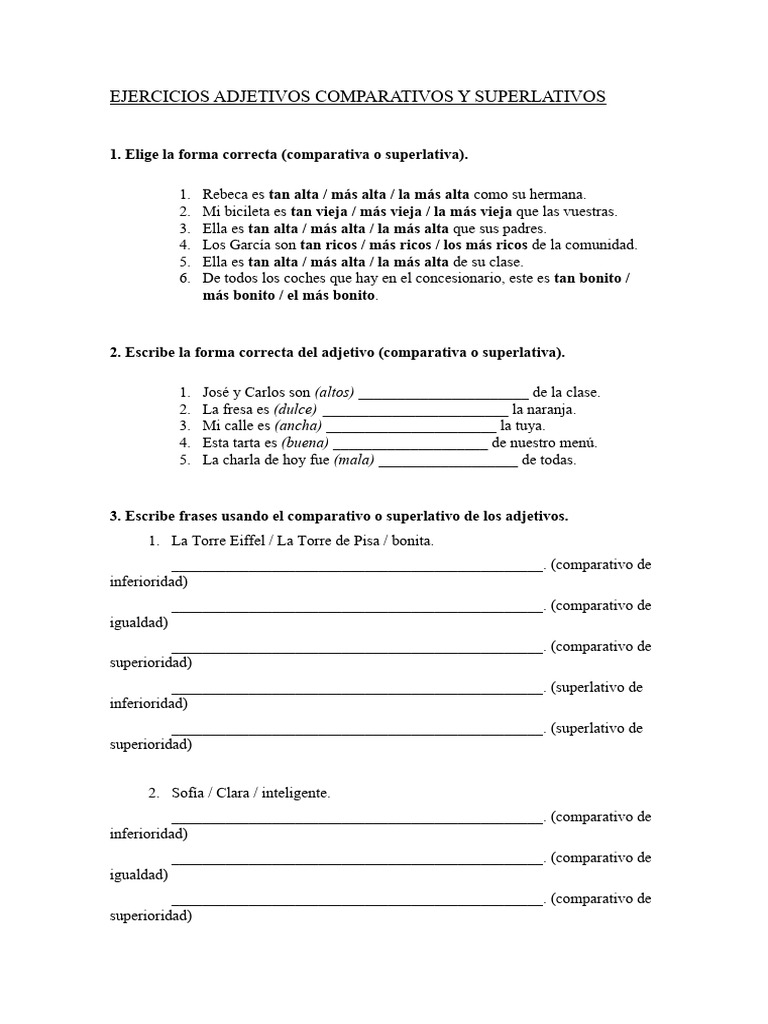 Ejercicios de Comparativos y Superlativos | PDF