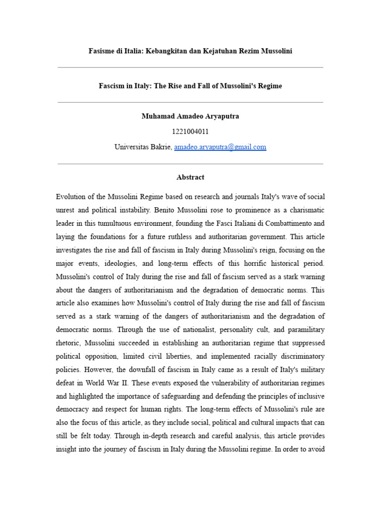 Fascism In Italy Under Mussolini S Regime Pdf Fascism