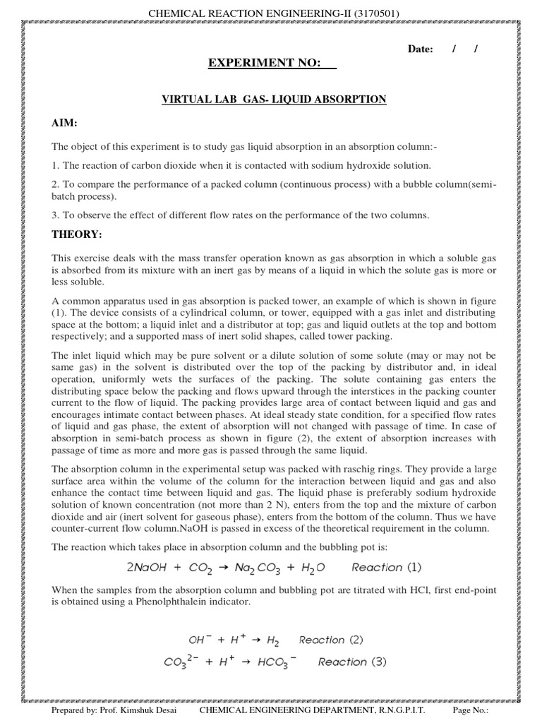 Gas-Liquid Absorption Lab Guide | PDF | Absorption (Chemistry) | Gases