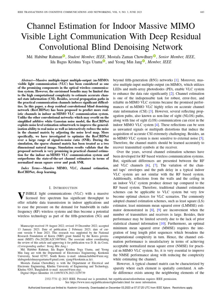 Channel Estimation For Indoor Massive MIMO Visible Light Communication ...
