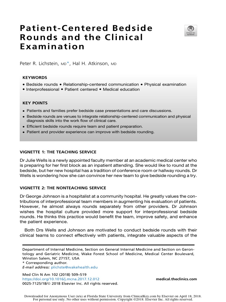 Patient-Centered Bedside Rounds and The Clin Exam | PDF