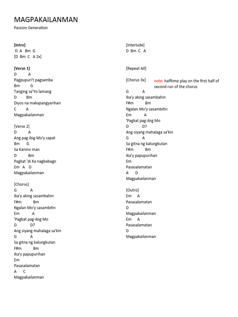 Lyrics and Chords For Print | PDF