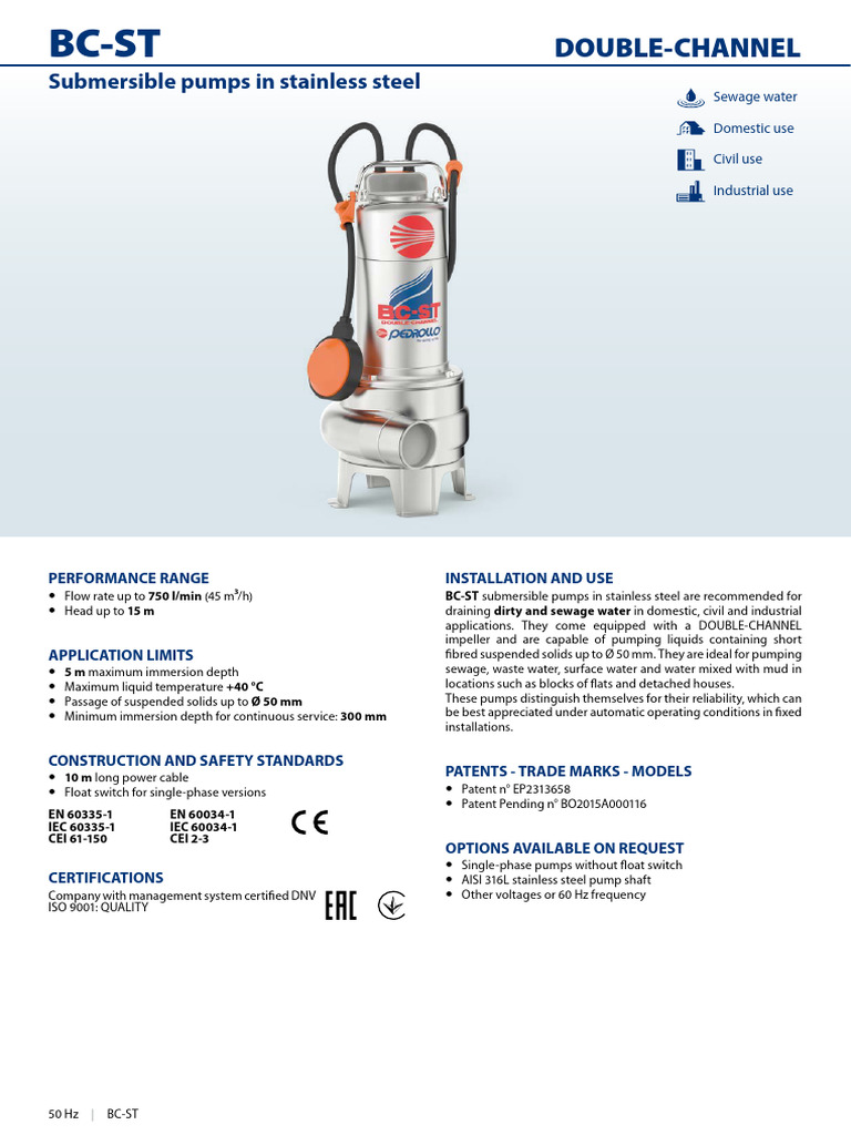 Centrifugal Pump Specs PDF
