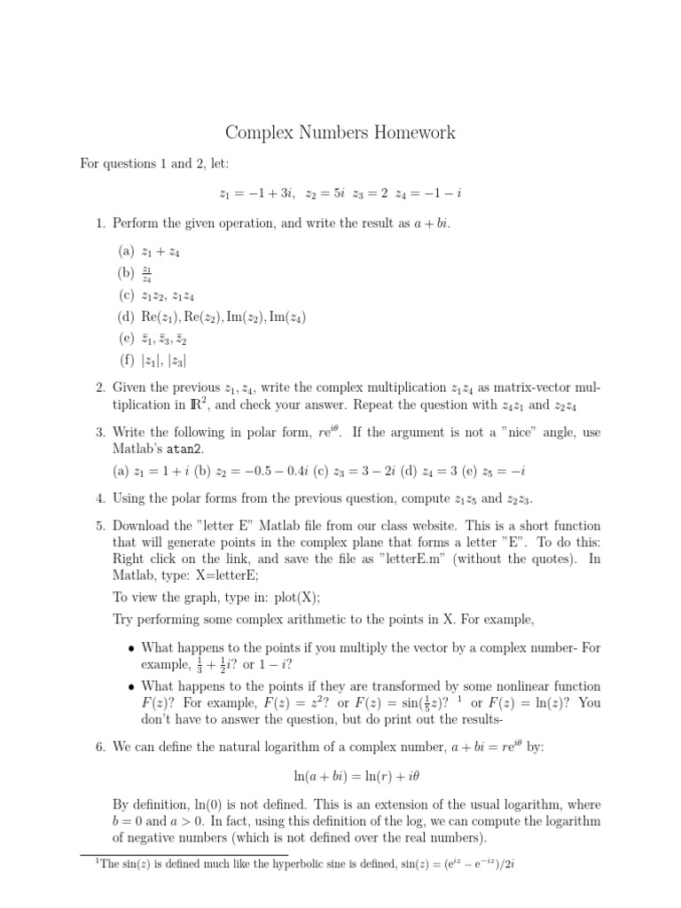 Complex Numbers Homework Exercises | PDF