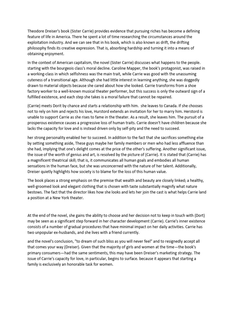 Sister Carrie Summary And Study Guide – DTQFP