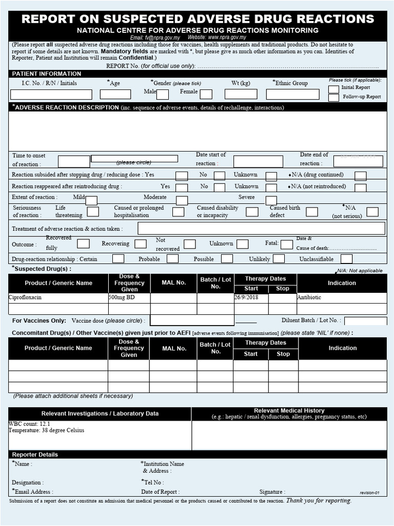 Suspected Adverse Drug Reaction Report | PDF | Causes Of Death | Health ...