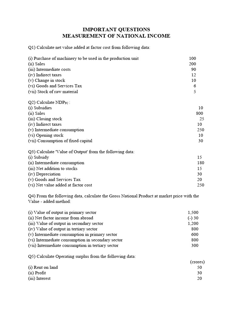 National Income Measurement Questions | PDF | Intermediate Consumption ...