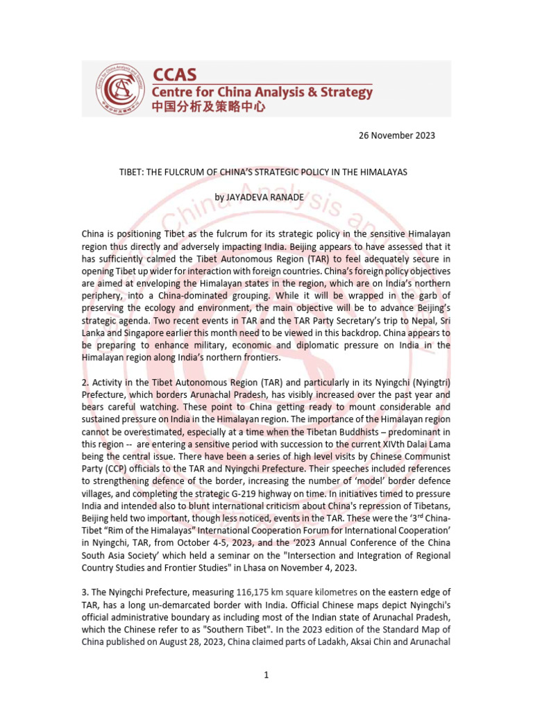 Tibet's Role in China's Himalayan Strategy | PDF | China | World Politics