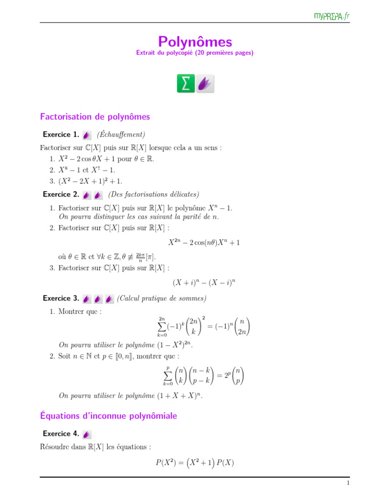 Exercices Corrigés sur les Polynômes | PDF | Zéro d'une fonction | Polynôme