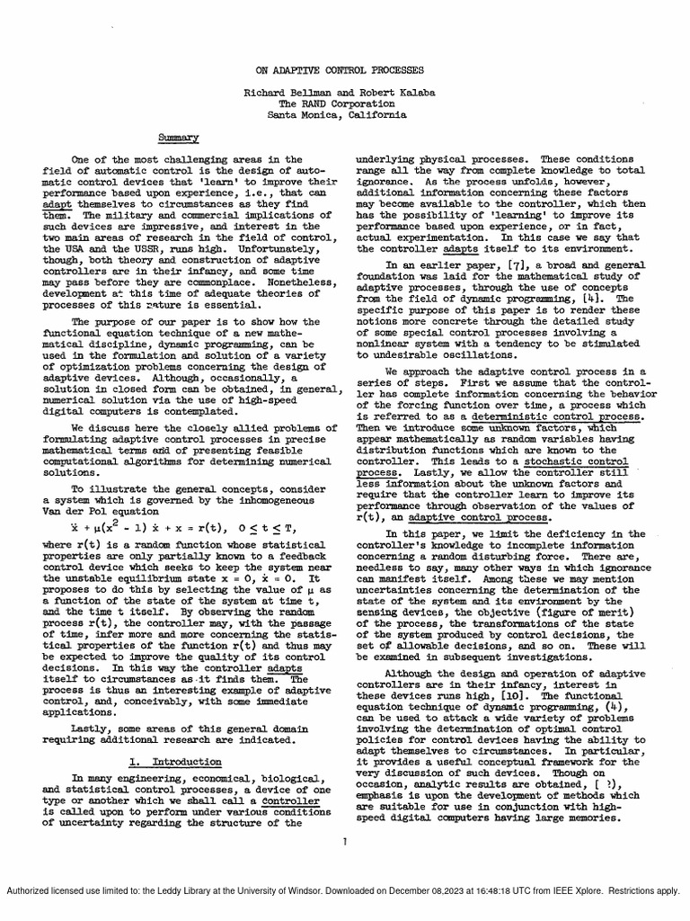 Adaptive Control via Dynamic Programming | PDF | Control Theory ...