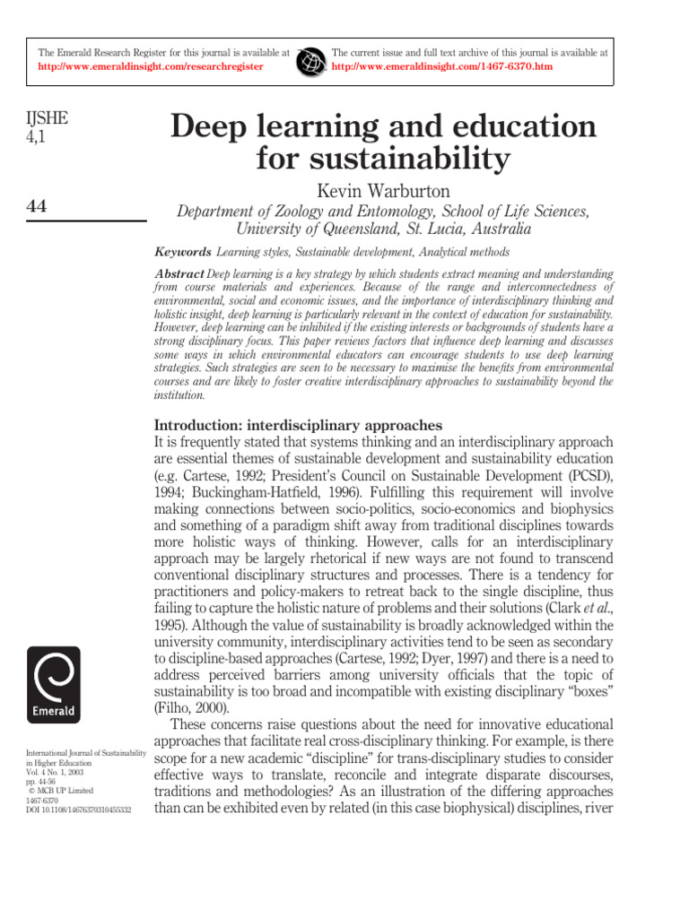 Deep Learning in Sustainability Education | PDF | Sustainability ...