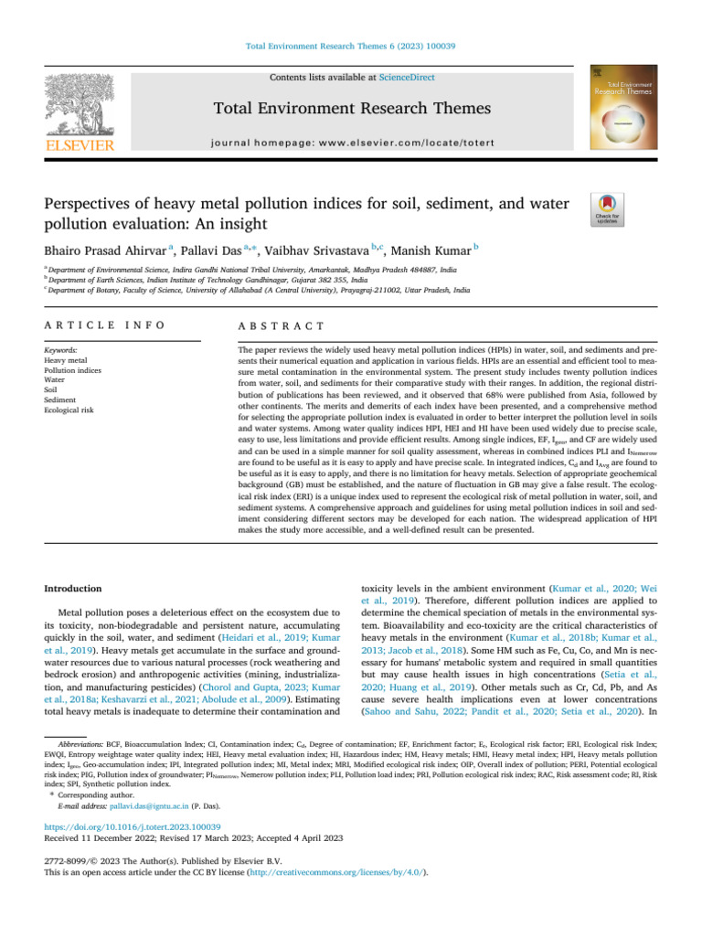 Heavy Metal Pollution Indices Overview | PDF | Water Quality | Pollution