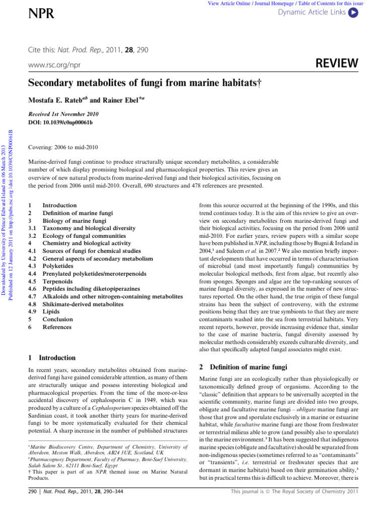 Secondary Metabolites of Fungi From Marine Habitats - 2011 | PDF