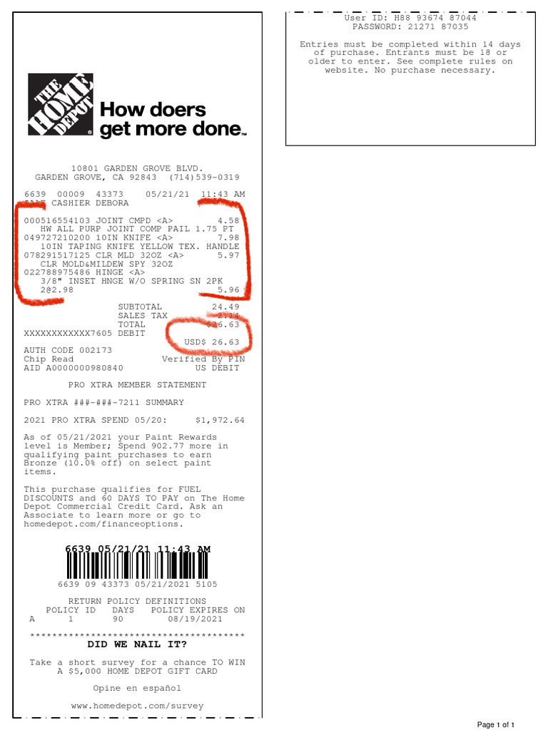 Home Depot Purchase Receipt Summary | PDF