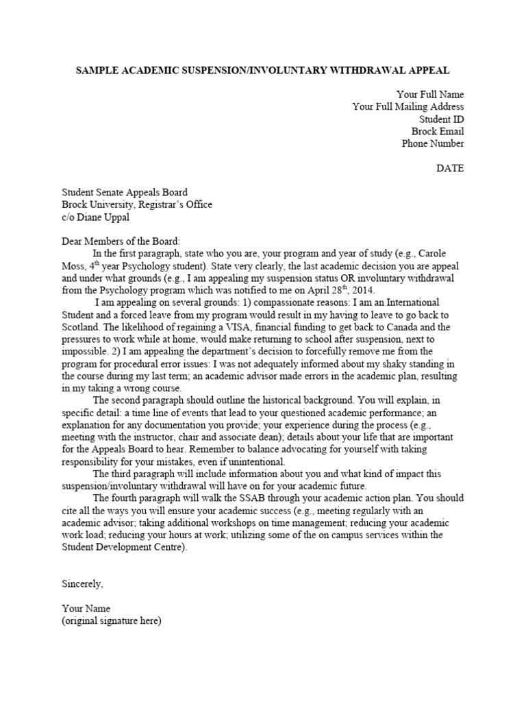 Suspension appeal sample template PDF