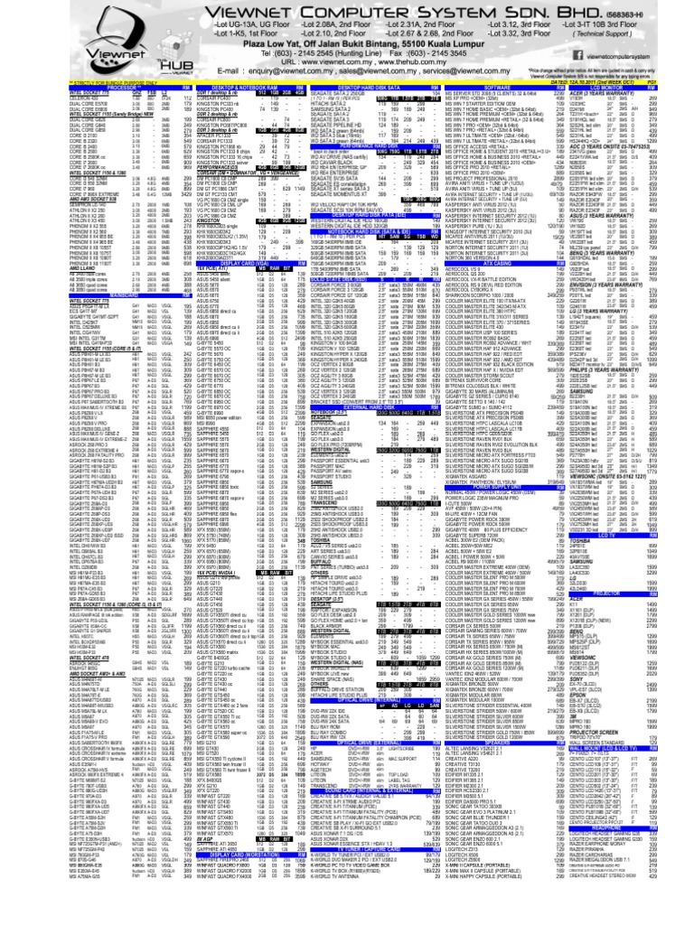 Viewnet Computer Price List 2011 | PDF | Computer Hardware | Office ...