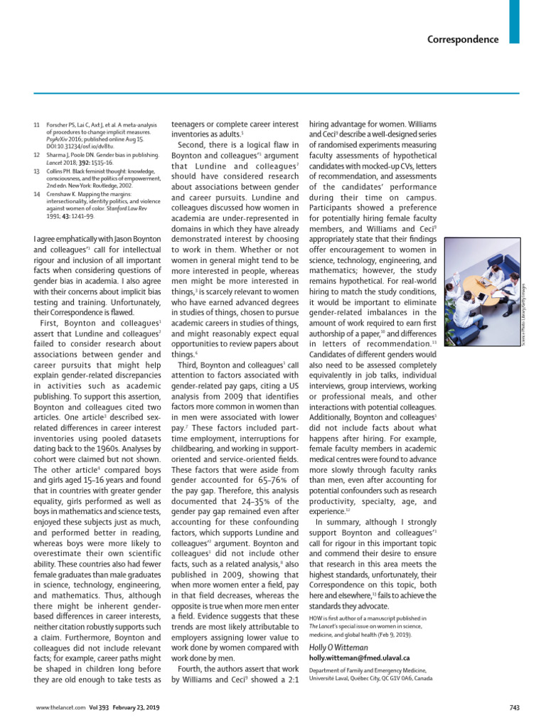 Gender Bias in Academia - Lancet - 15 | PDF