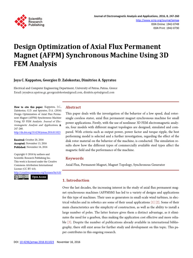 Design Optimization of Axial Flux Permanent Magnet Synchronous Machine ...