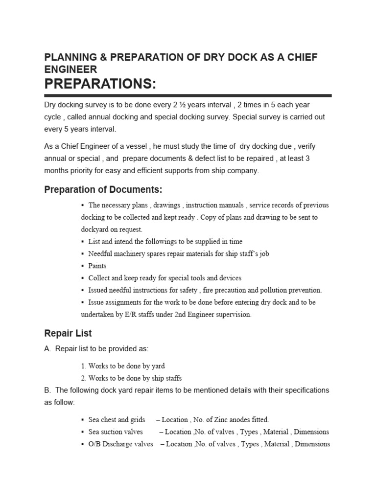 Dry Dock Preparation for Chief Engineers | PDF | Science & Mathematics ...
